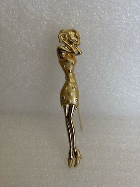 Signed AJC Woman w/Sunglasses Figure Brooch {Vintage}